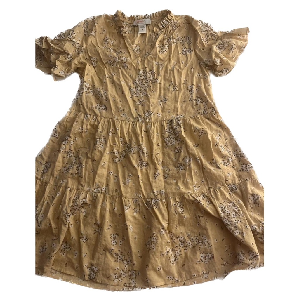 ReneeC Yellow Floral Dress w/ dropped waist and tiered skirt, Size Small